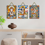 Artvibes Divine Ganesha Mahadev & Krishna Sacred Art Wall Hanging Home Decorative Wall Art | Spiritual Decor Items | Painting Wall Decor | Wall Poster | Art For Wall | Gift Items (WH_9630N), Set of 3