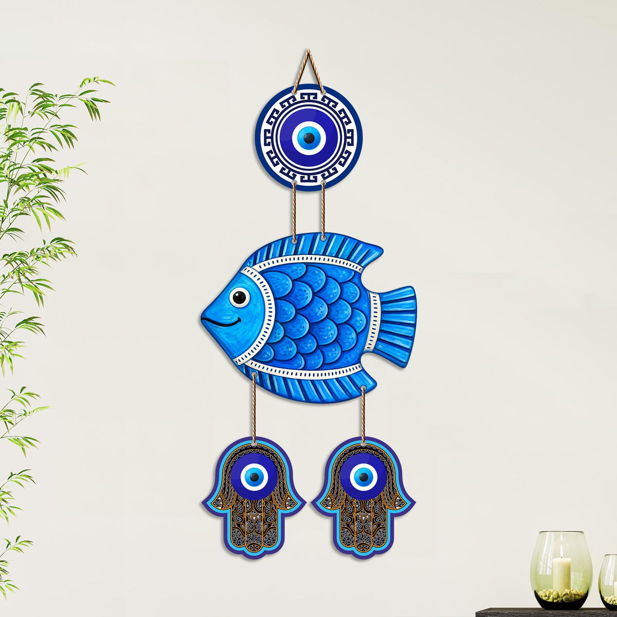 Artvibes Lucky Fish Wall Decor for Home Entrance | Evil Eye Hanging for Positive Energy & Protection | MDF Vastu Decorative Art for Living Room | Bedroom | Office & Main Door | Gift Item (WH_8538N)