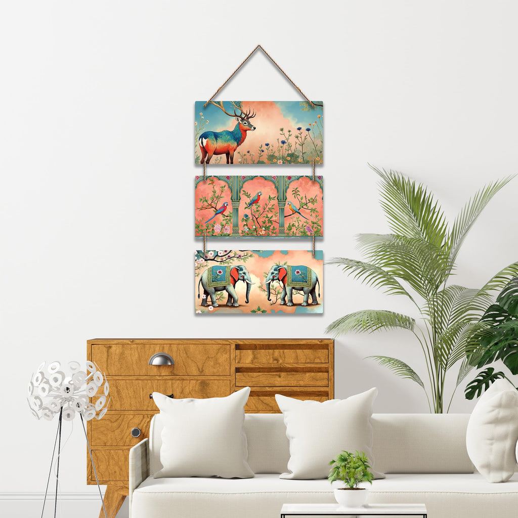Artvibes Deer, Birds & Elephants Aesthetic Modern Art Wooden Art Decoration Item for Living Room | Garden Balcony | Door Decoration Item | Graphic Artwork | Wall Illustrations | Ideal Gift (WH_9451N)