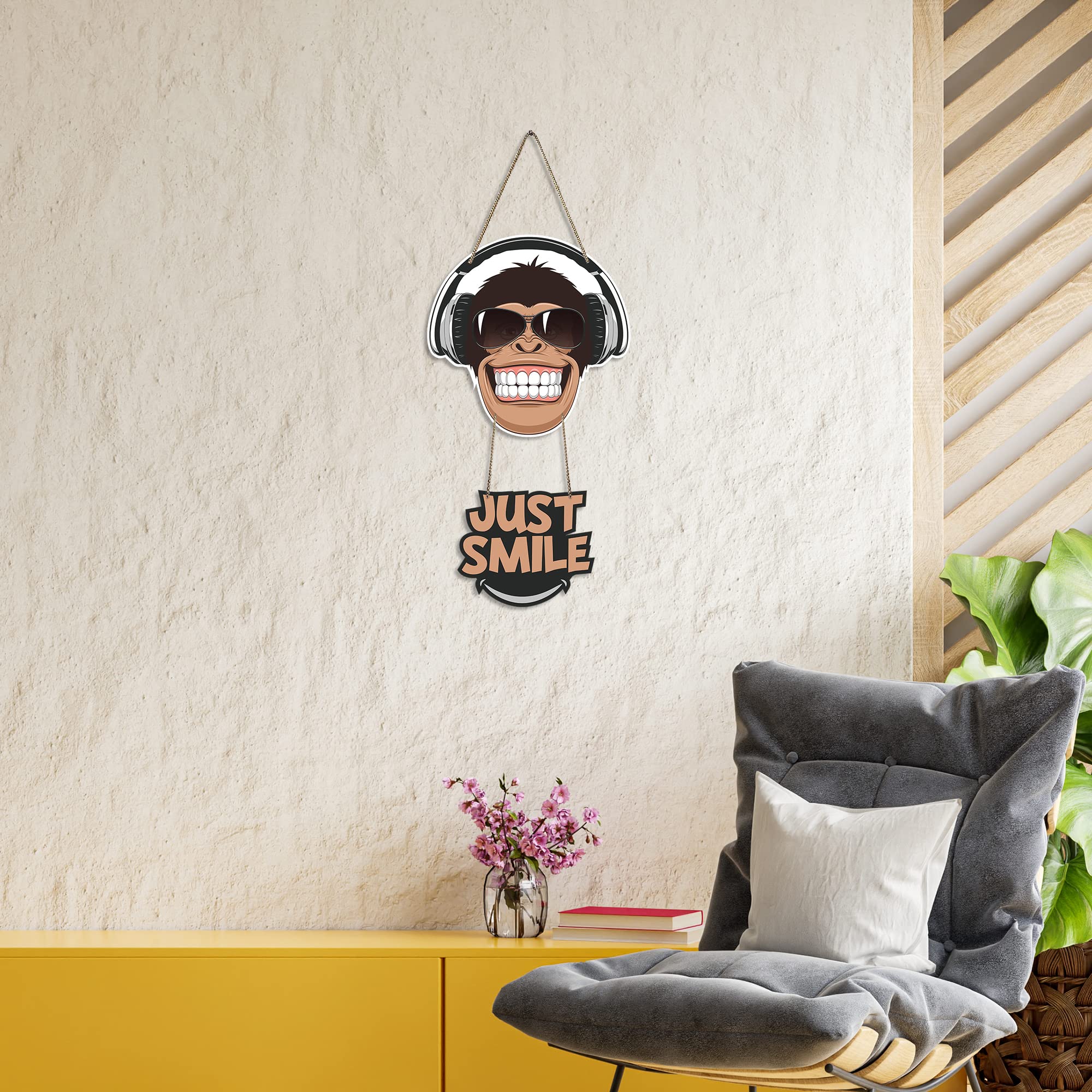 Artvibes Monkey Smile Wooden Wall Hanger for Home Decor | Wood Decorative Items | Modern Decoration | Decoration Wall Hanging Items | Wall Art Print | Artworks Hangings | Unique Gift Items (WH_5707N)