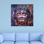 VIBECRAFTS 3 Pieces Peaceful Buddha Face Canvas Wall Painting Fitted With Wooden Frame For Home | Office | Living Room | Gifts (PTVC3Pcs1_9592)