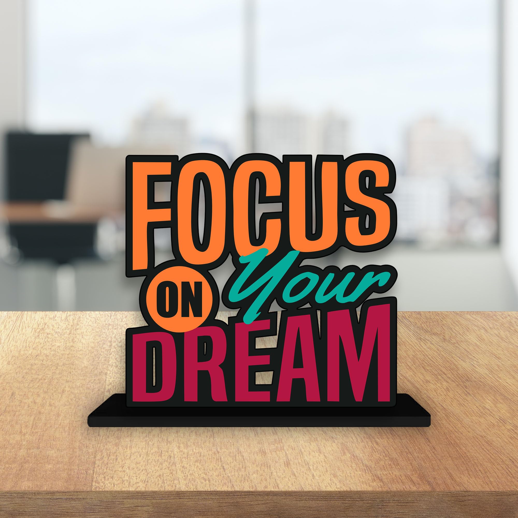 Artvibes Wooden Alphabet Idols and Figurine Focus On Your Dream Positive Quotes Table Decoration for Office Desk | Home Decor | Living Room | Modern Art Wooden Showpiece Gift Item (Sp_1158)