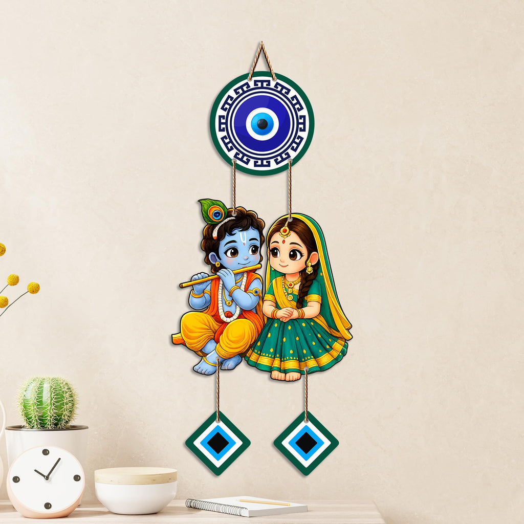 Artvibes Shree Radha Krishna Evil Eye Wall Decor for Home and Office | Nazar Suraksha Hanging for Entrance Living Room Temple | Spiritual Vastu Good Luck Decorative Gift (WH_8578N)