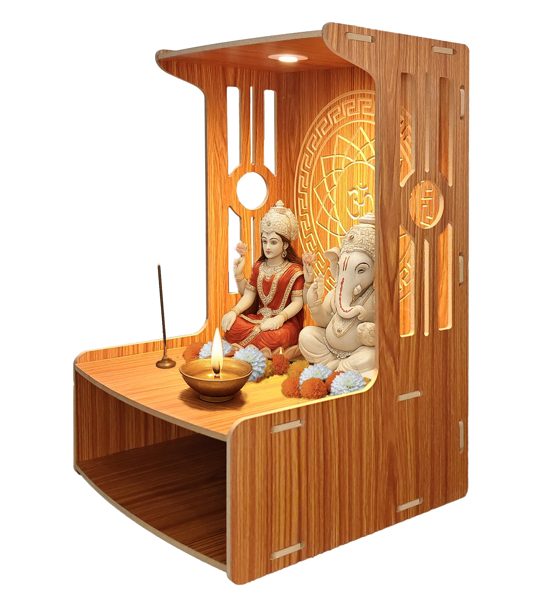 Alpine Willow Temple for Home I Puja Mandir for Home I Pooja mandir with LED Light I Wooden Temple I Laddoo Gopal aalaya I Devghar I Pooja Unit I Pooja ghar (H-18, W-12, D-12 inch) (Walnut)