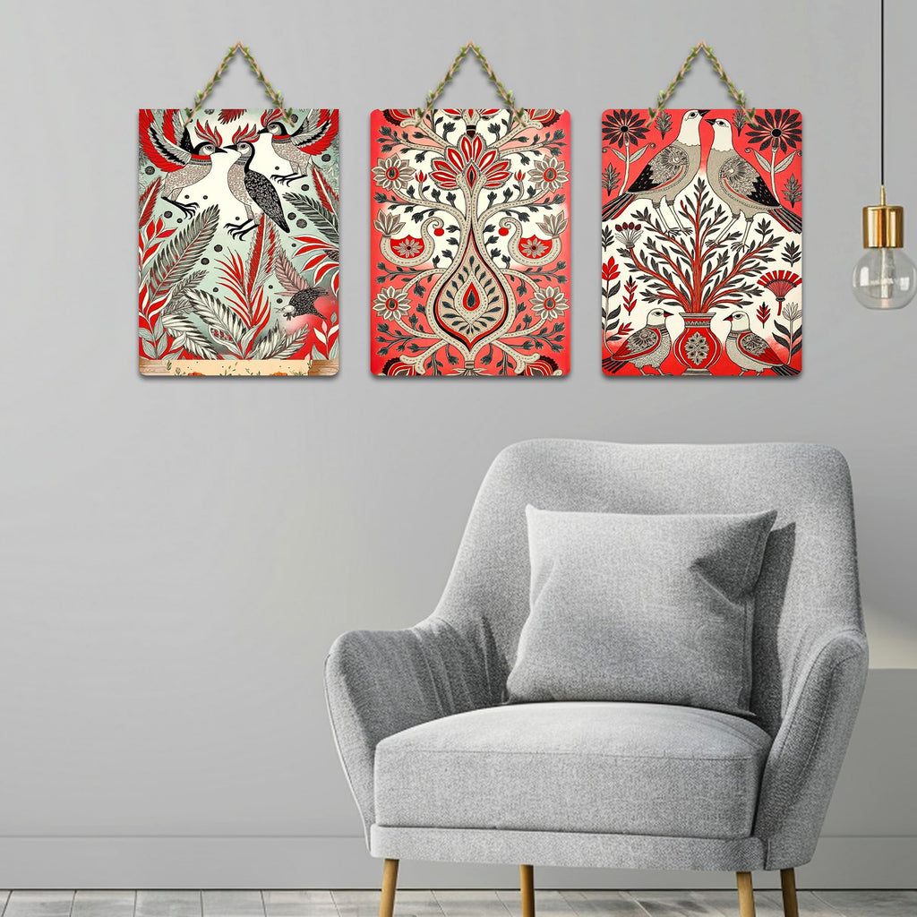 Artvibes Nature Theme Decoration Wooden Art Decoration Item for Living Room | Art For Wall | Wall Sculpture | Signs & Plaques | Festive Decor | Wall Illustrations | Gift Items (WH_96128N), Set of 3