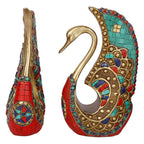 SVARUP Brass Swan Duck Pair Love Couple Vastu Feng Shui Decorative Animal Figure Gift Items 9.5 Inch Multicolor