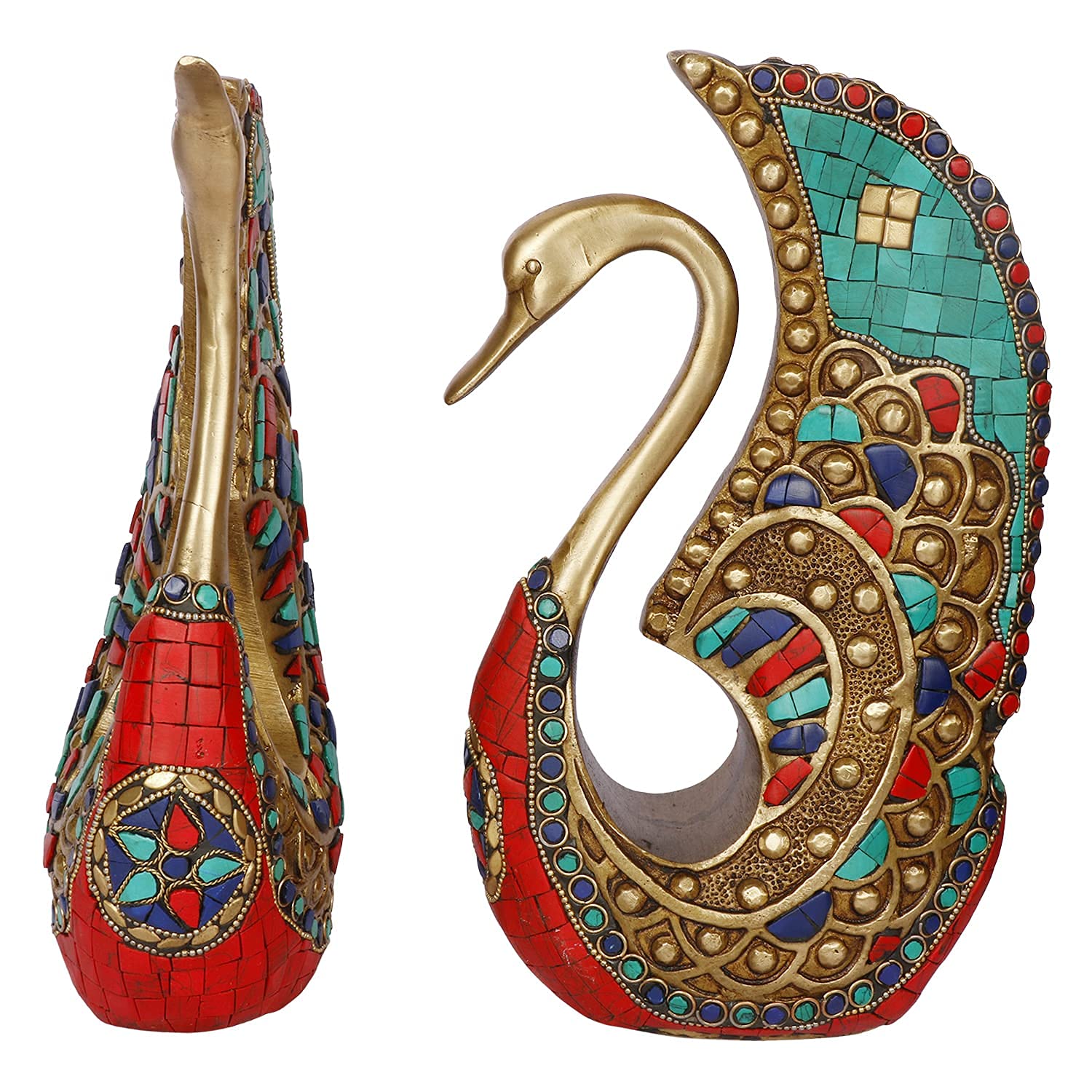 SVARUP Brass Swan Duck Pair Love Couple Vastu Feng Shui Decorative Animal Figure Gift Items 9.5 Inch Multicolor