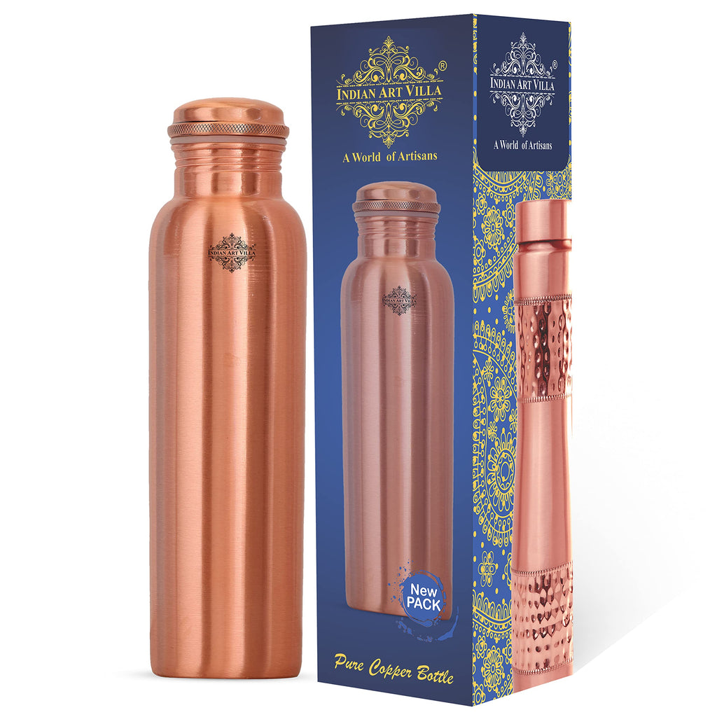 INDIAN ART VILLA Pure Copper Water Bottle With Plain Matt Finish Design, Drinkware, Storage Purpose, Volume-300 ML, Pack of 1