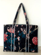 Cotton Tote bag for Women | Shoulder Bag | Durable Shopping bag | Reusable Grocery Bags | Eco friendly Bags| Handmade Cotton Bag | Stylish Quilted handBag |Vegan Tote Bag (Black MULTI)