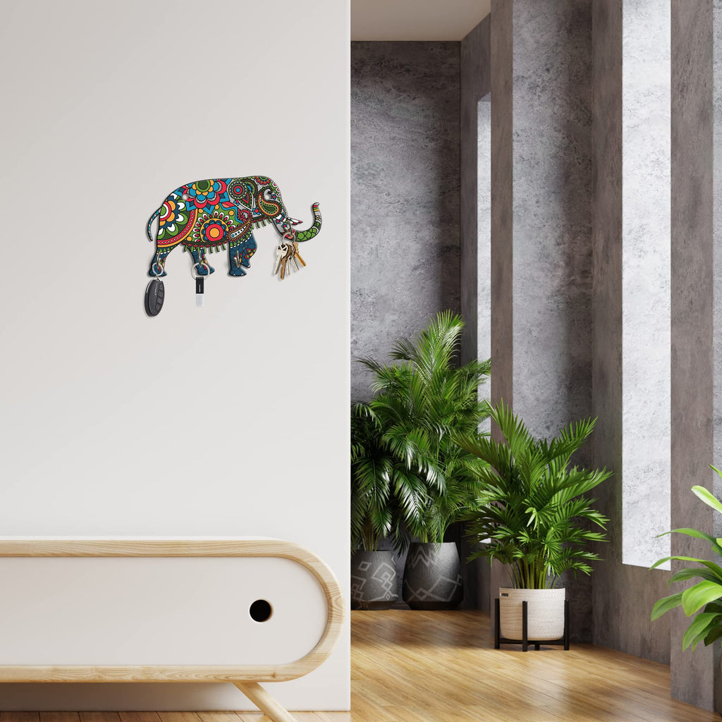 Artvibes Unique Stylish Wooden Key Holder for Wall Decor with Stylish Stainless Steel 4 Hooks Beautiful Key Organizer for Home Decoration(KH_820), Multi1