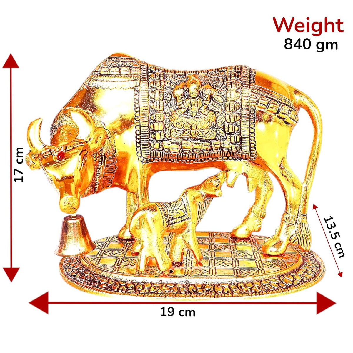 KridayKraft Kamdhenu Cow,Calf with Bal Gopal Krishna Metal Statue for Good Luck,Feng Shui As Table Top Figurine,Vastu,Religious Gau MATA Idol