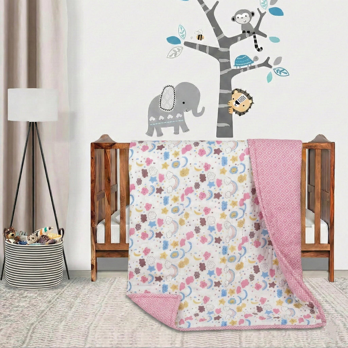 Trance Home Linen 100% Cotton | New Born Baby Blanket | Baby Dohar Swaddler Comforter | Warm Baby Essential (1 Year to 3 Year 100x140 Centimeters | Summer Dreams Pink) Kafalo