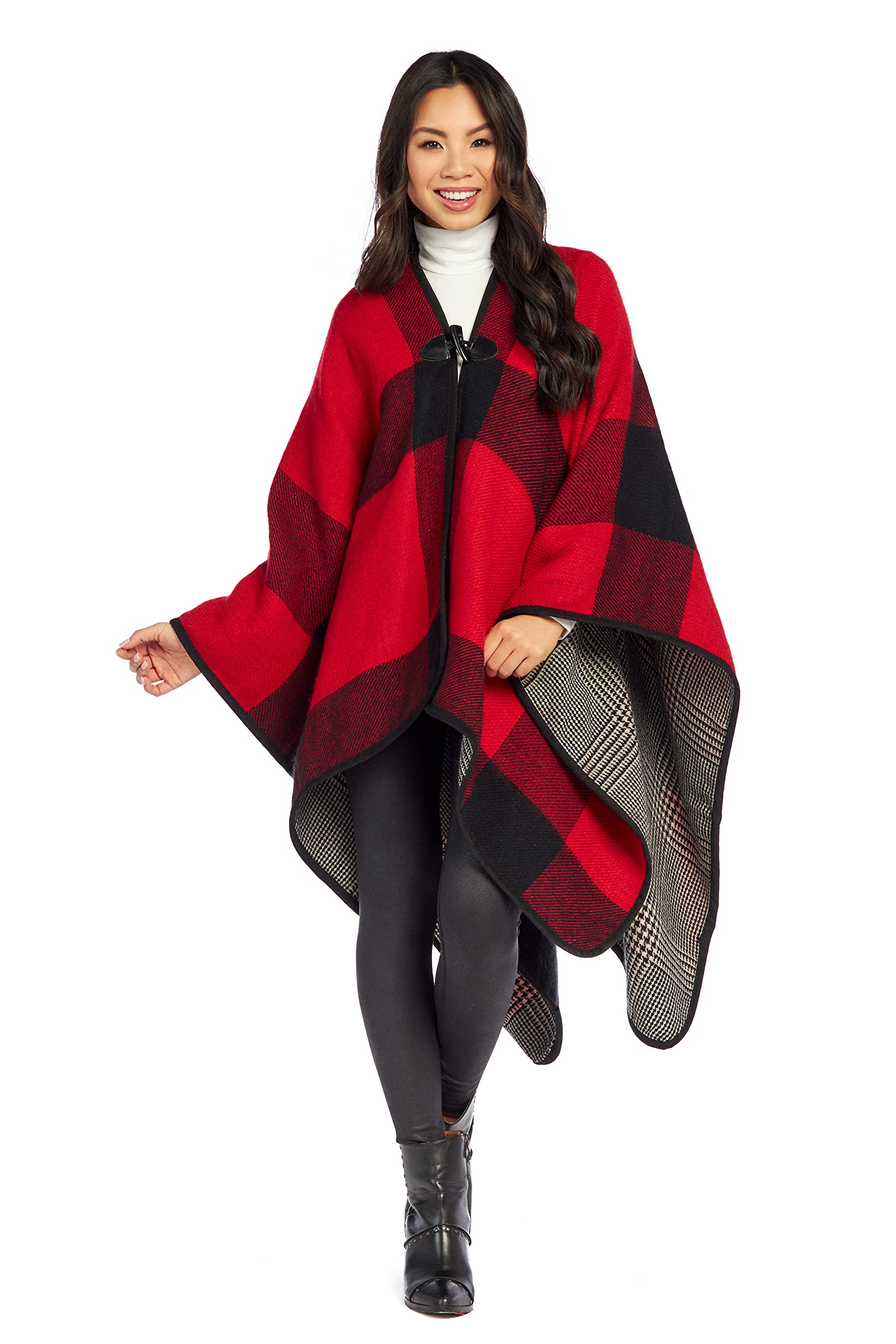 Mud Pie Buffalo Check Toggle Womens Wrap, One Size, Red