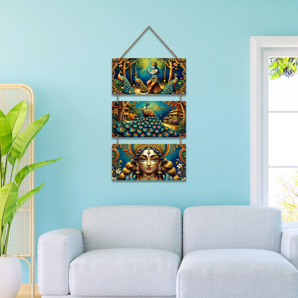 Artvibes Krishna With Flute Spiritual Wooden Wall Hanger for Home | Living Room | Spiritual Decor Items | Religious Wall Art | Wall Poster | Artwork| Stylish Modern Decor Item | Gift Items (WH_9439N)
