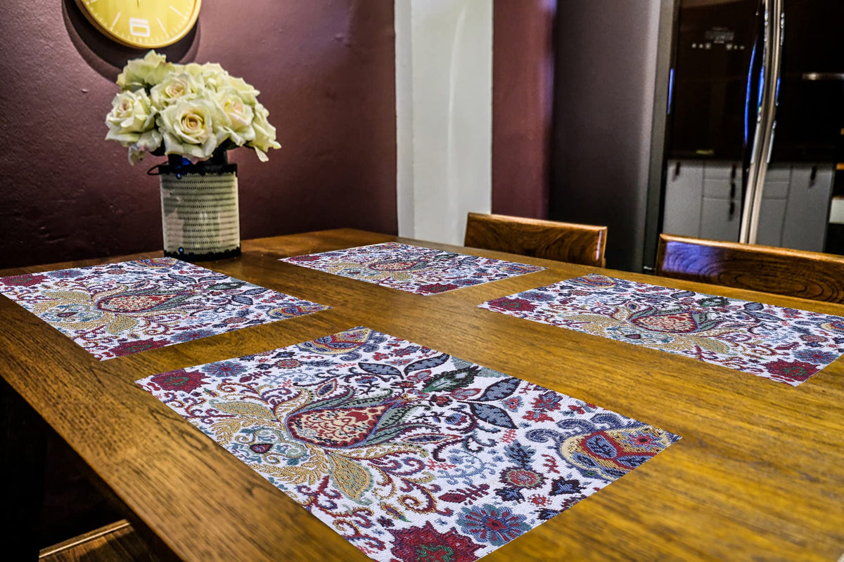 PRAKARTIK BY INDUARTS Floral Living Eco-Friendly Cotton Dining Table mats – Reusable, Machine Washable, Everyday Use Multicolor Rectangular Placemats, Set of 4 (33x47 cm) Kafalo