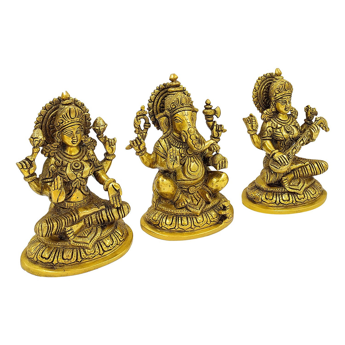 ARTVARKO Brass Lakshmi Ganesha Saraswati Murti Statue Puja & Home Decor, Height : 7.5 Weight 6.6 Kg