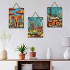 Artvibes Cute Little Elephant Bicycle & Book Wall Art Wooden Art Decoration Item for Home | Festive Decor Art | Wall Sculpture | Scenery | Wall Illustrations | Unique Gift Items (WH_9658N), Set of 3