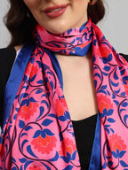 Ravaiyaa - Attitude is everything Women Lightweight Printed 100% Satin Silk Scarf Stoles Breathable Neckerchief Head Beach Wrap Scarves (Pink Blue Floral, 70 x 20 Inch)