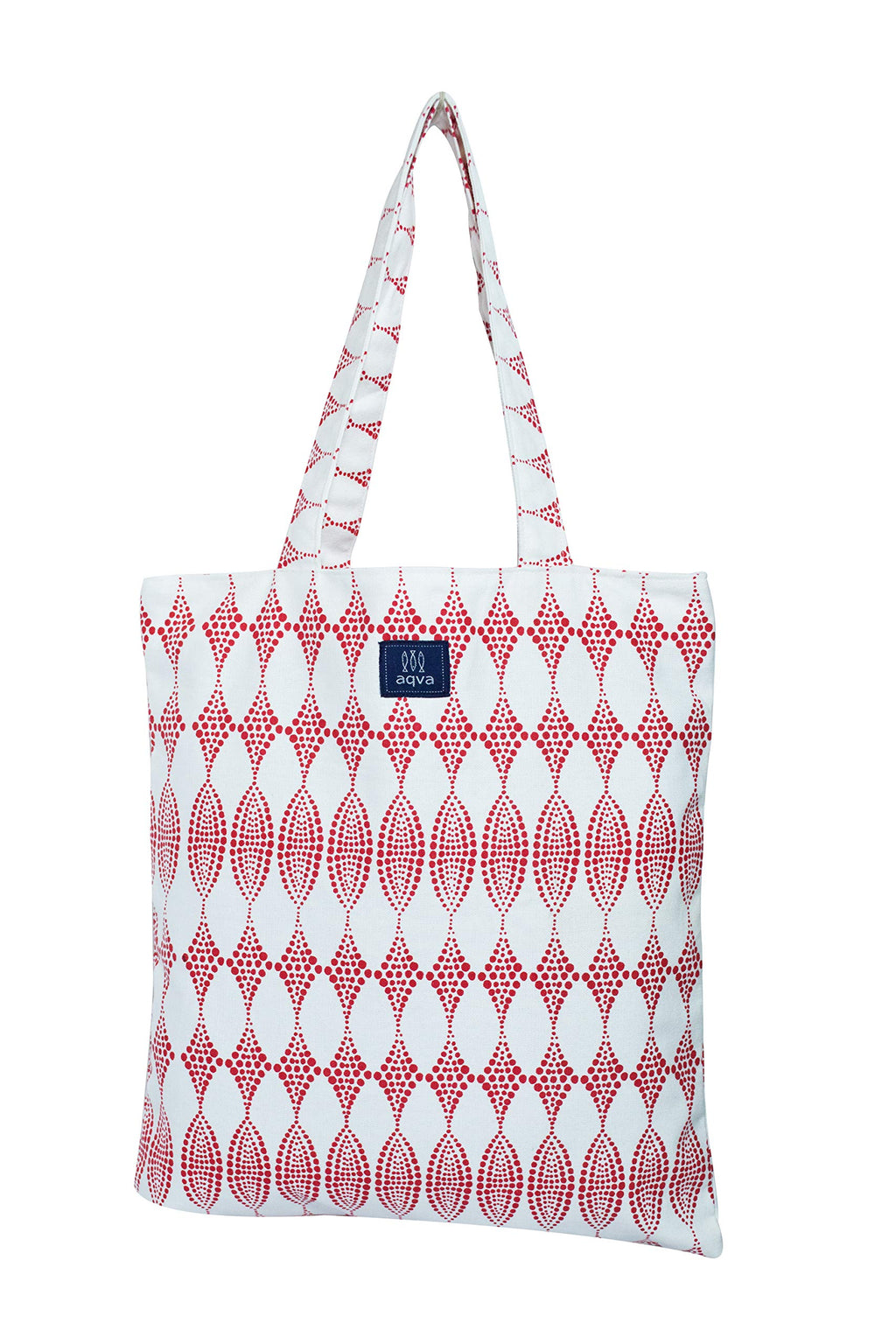 AQVA Printed Soft Cotton Canvas Tote Bag for Women | Trendy Stylish Multipurpose Handbag with Zipper | Shoulder Bag for Shopping, Grocery, Travel, Beach & Work | Ditto, Red