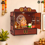 Gift Kya De Wooden DIY Pooja Temple for Home with Door | Pooja mandir with Door Wall Mounted Temple with LED Light | Home Mandir for Puja Room, Living Room & Office | 16 x 14 x 9 Inch