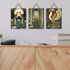 Artvibes Moonlit Love Birds & Mystical Deer Forest Wooden Art Decoration Item for Living Room | Wall Accent | Sceneries | Wall Illustrations | Graphic Artwork | Unique Gift Items (WH_9668N), Set of 3