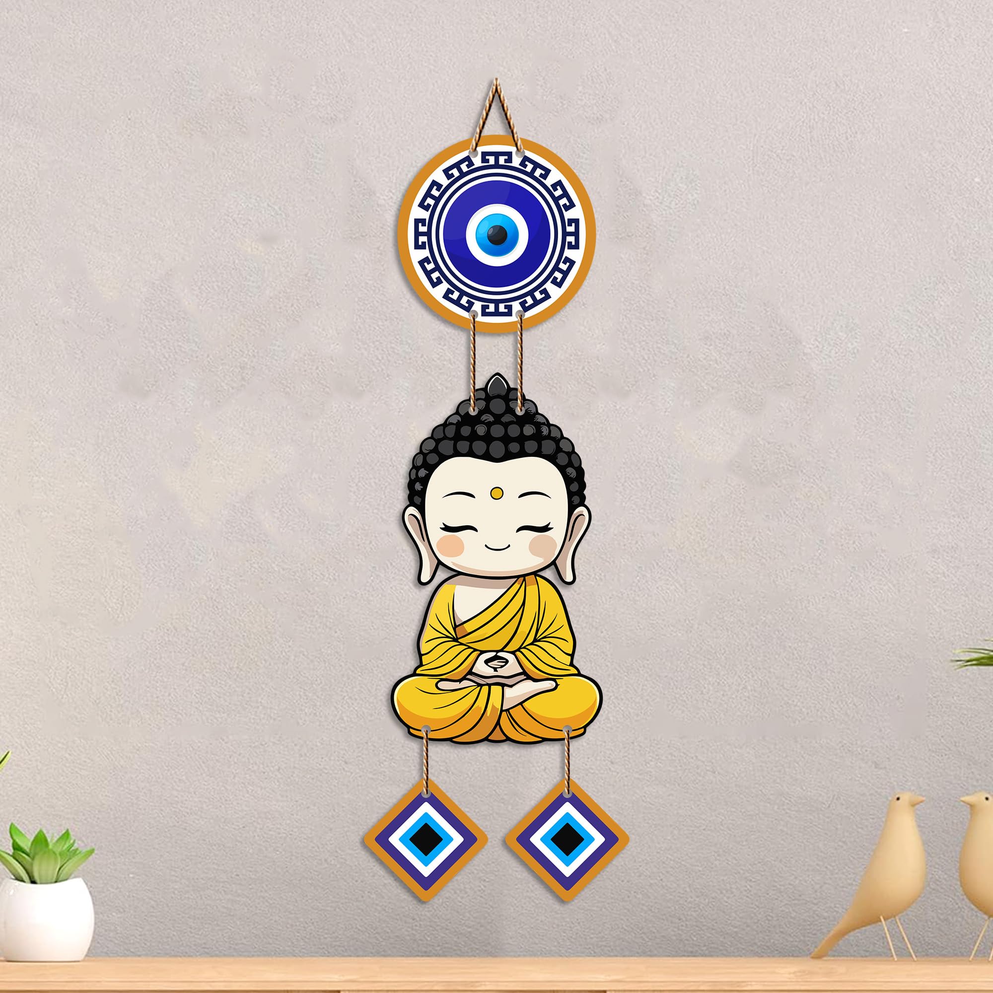 Artvibes Cute Buddha Evil Eye Wall Hanging for Home Entrance | Spiritual MDF Wall Decor | Meditation Room Vastu Wall Art for Living Room | Bedroom & Office | Gift Item (WH_8592N)