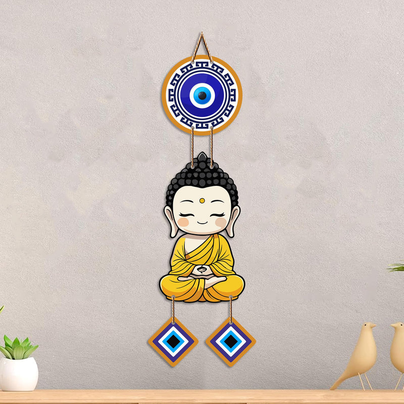 Artvibes Cute Buddha Evil Eye Wall Hanging for Home Entrance | Spiritual MDF Wall Decor | Meditation Room Vastu Wall Art for Living Room | Bedroom & Office | Gift Item (WH_8592N)