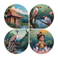 Artvibes Nature Spiritual Wooden Wall Hanger for Home Decor | Graphic Artwork | Door Decoration Items | Paintings For Wall | Wall Art Print | Handcrafted Art | Unique Gift Items (WH_8429N), Set of 4