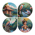 Artvibes Nature Spiritual Wooden Wall Hanger for Home Decor | Graphic Artwork | Door Decoration Items | Paintings For Wall | Wall Art Print | Handcrafted Art | Unique Gift Items (WH_8429N), Set of 4