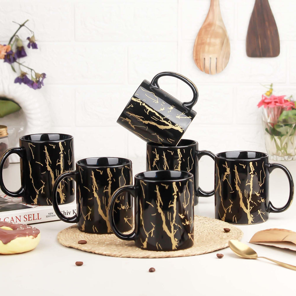 The Earth Store Black Copper Pipe Coffee Mug Set of 6 Ceramic Mugs to Gift to Best Friend, Tea Mugs, Microwave Safe Coffee Mugs,