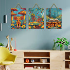 Artvibes Cute Little Elephant Bicycle & Book Wall Art Wooden Art Decoration Item for Home | Festive Decor Art | Wall Sculpture | Scenery | Wall Illustrations | Unique Gift Items (WH_9658N), Set of 3