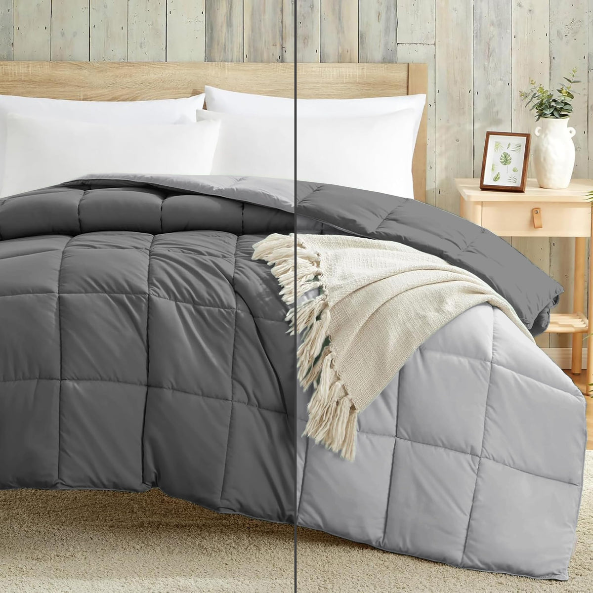 Luxury 100 GSM Summer Comforter Double Bed All Season AC Comforter/Blanket/Duvet Soft & Breathable Lightweight (90 X100 Inches) - Double Bed Comforter - Dark Grey/Silver Grey Color Kafalo