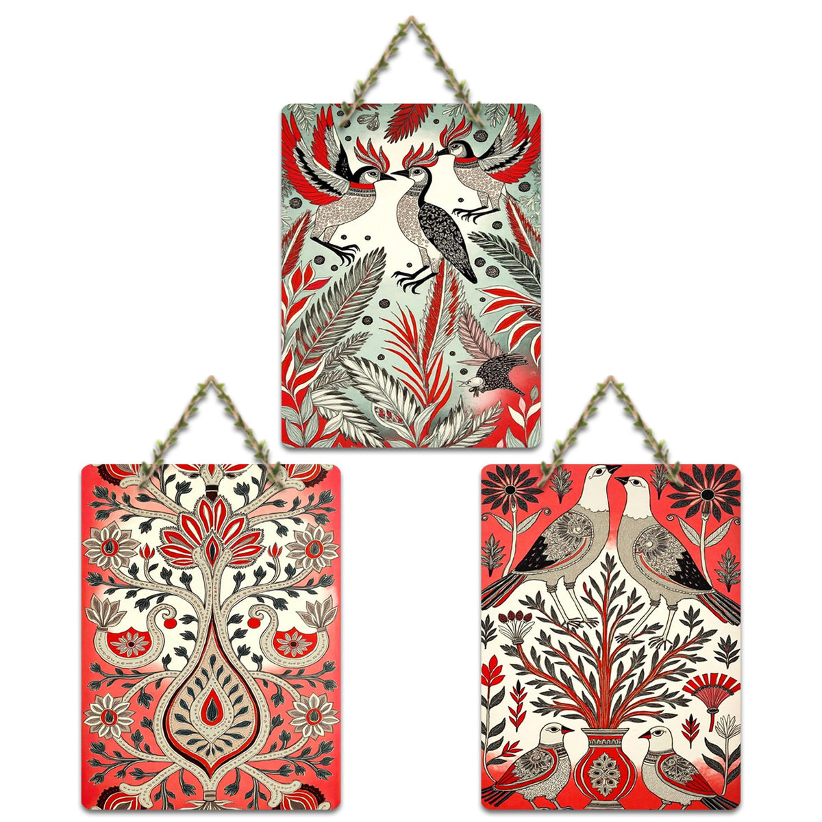 Artvibes Nature Theme Decoration Wooden Art Decoration Item for Living Room | Art For Wall | Wall Sculpture | Signs & Plaques | Festive Decor | Wall Illustrations | Gift Items (WH_96128N), Set of 3