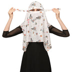 7 season's Girls Cotton Long Scarf Cum Mask With Tie Closer Usable For Vehical Driver White Printed Design Universal Size For Girl & Woman (S_Abcd), Female