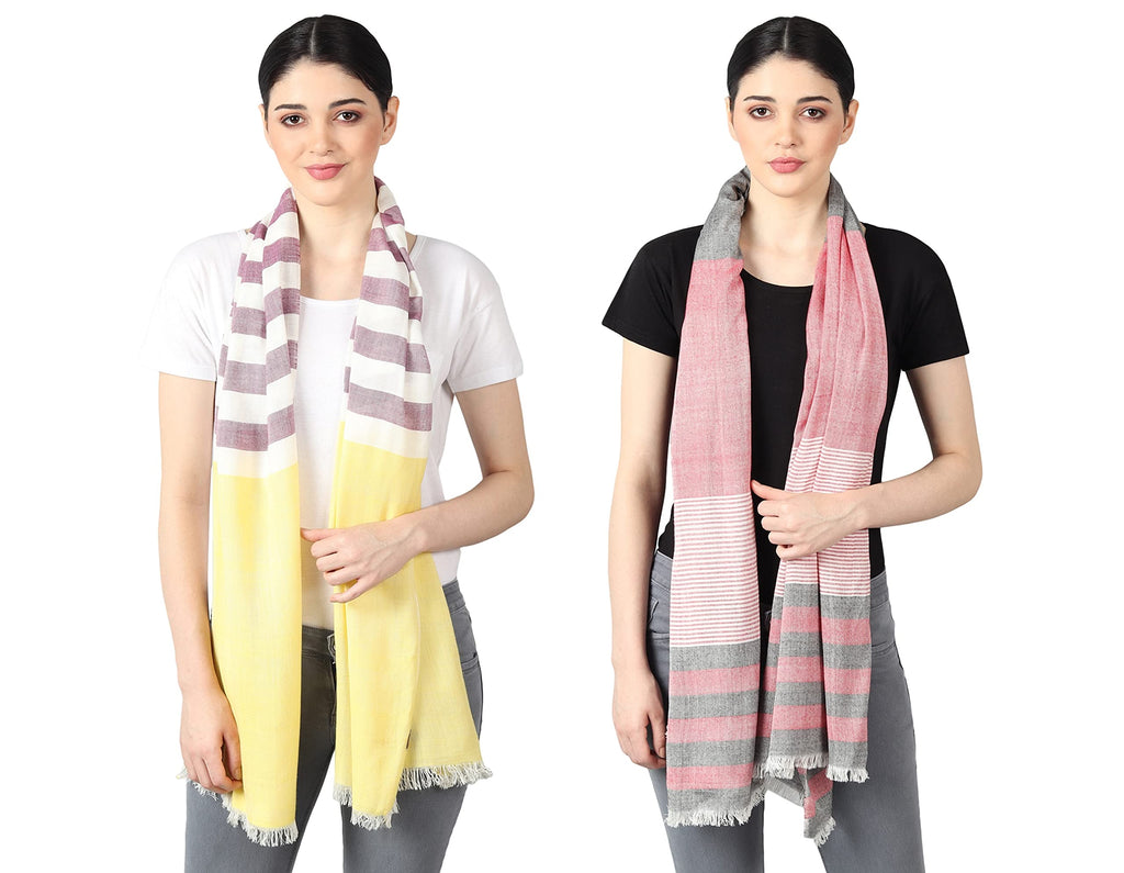 Flyer female Women's Stole/Scarf Colour- Yellow & Purple And Pink & Grey Soft Viscose Ethnic Scarves Pack Of 2 St-08-St-13