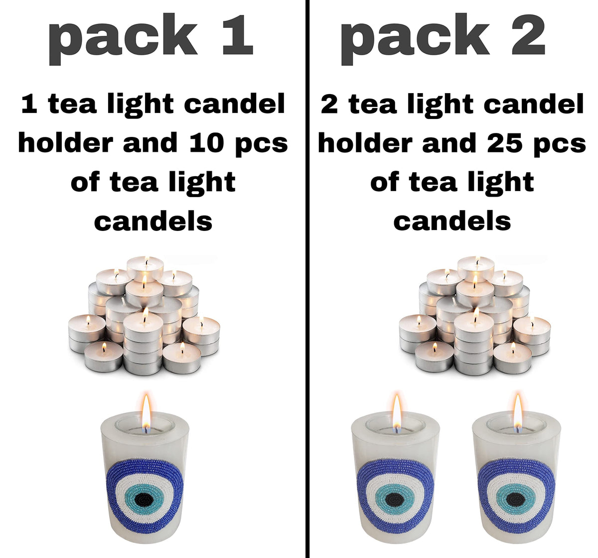The Bling Stores Pillar Candle Garden of Season Evil Eye Wax Candle with Tea Light & Candle Holder Long Burn Time and Smokeless Candles - White Candles for Home Decoration