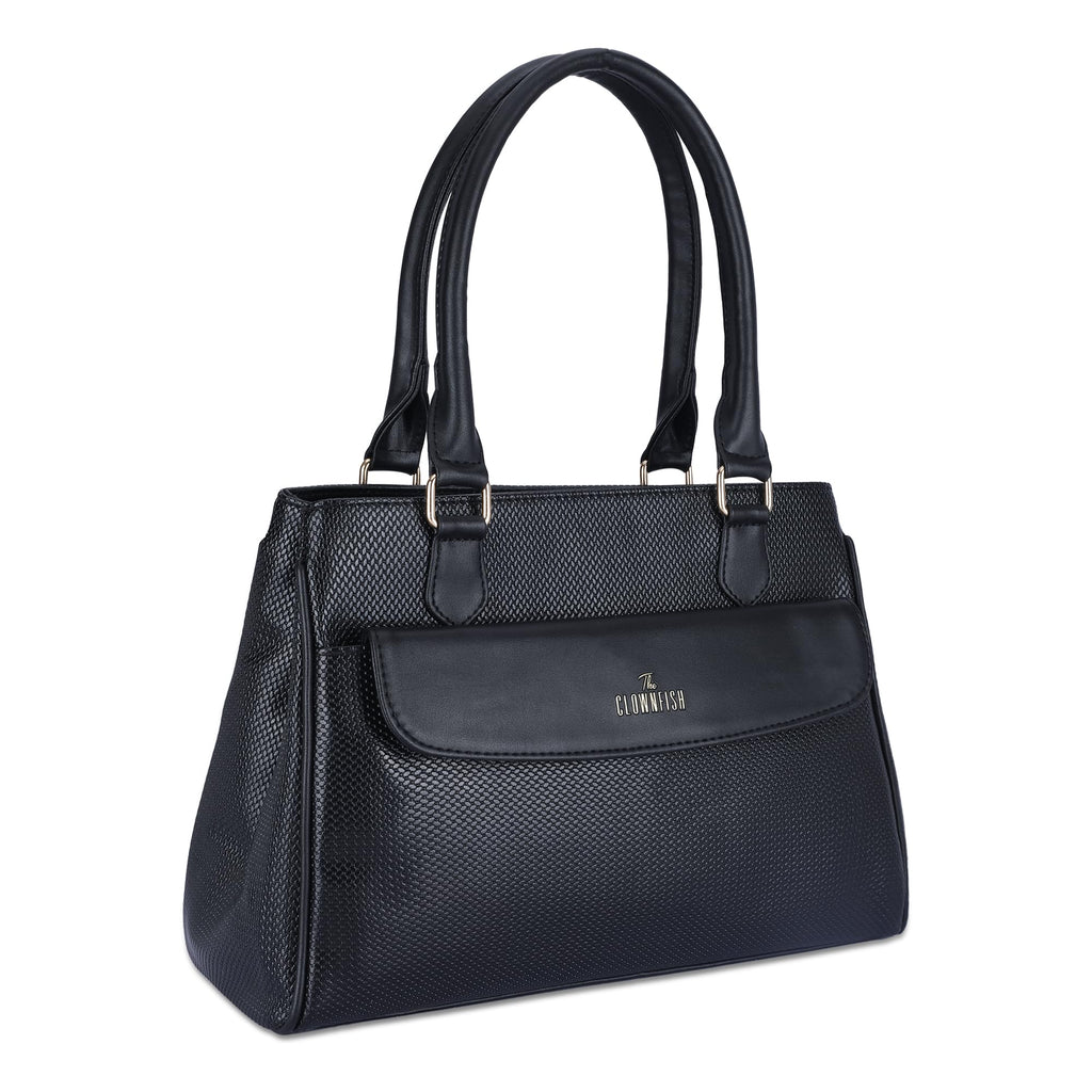 THE CLOWNFISH Prudence Faux Leather Handbag for Women Office Bag Ladies Shoulder Bag Tote For Women College Girls with Front Flap Pocket (Grey)