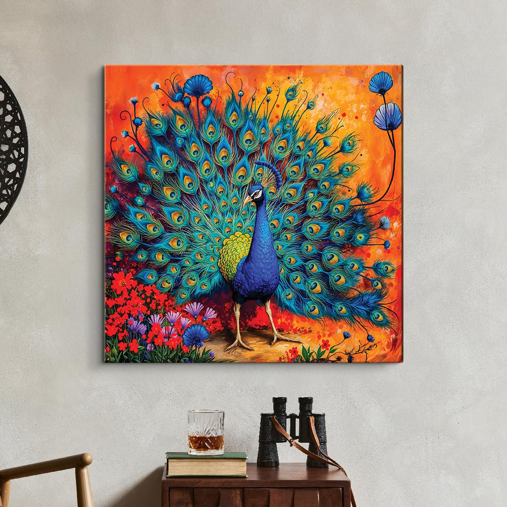 Canvas Dancing Peacock Painting For Wall Vastu ArtX