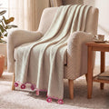 HOKIPO White All Season Cotton Sofa Throw 50x60 Inches, Soft Decorative Living Room Sofa Throw Blanket with Handmade Crochet Flower Tassels, 'Floral Fringe' Series (IN-1135-WHT) Kafalo