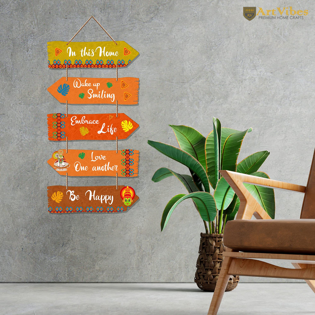 Artvibes Home Quotes Decorative Wall Art Mdf Wooden Hanger For Living Room | Bedroom | Gifts | Hangings For Home Decoration | Modern Decor Items | Artworks (Wh_7310N), Set Of 5