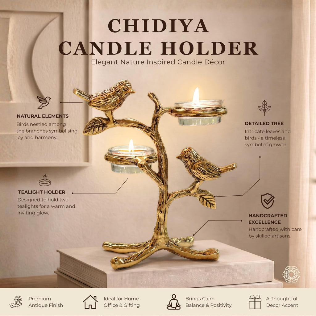 BEHOMA Metal Romantic Love Birds Tree Candle Valentine’s Day, Gold