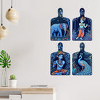 Artvibes Divine Bal Shri Krishna Playing Flute Modern Art Wall And Door Hanging for Home | Spiritual Decor Items | Wall Illustrations | Artwork | Painting | Gift Items (WH_5640N), Set of 4