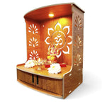 Devson™ Beautiful Wooden Temple | MDF Pooja MANDIR for Home and Office use with LED SPOT Light | Engineered Wood Pooja Stand with Storage Shelves | Size - H 15.5 x L 12.5 x W 9 inch | 12LIT