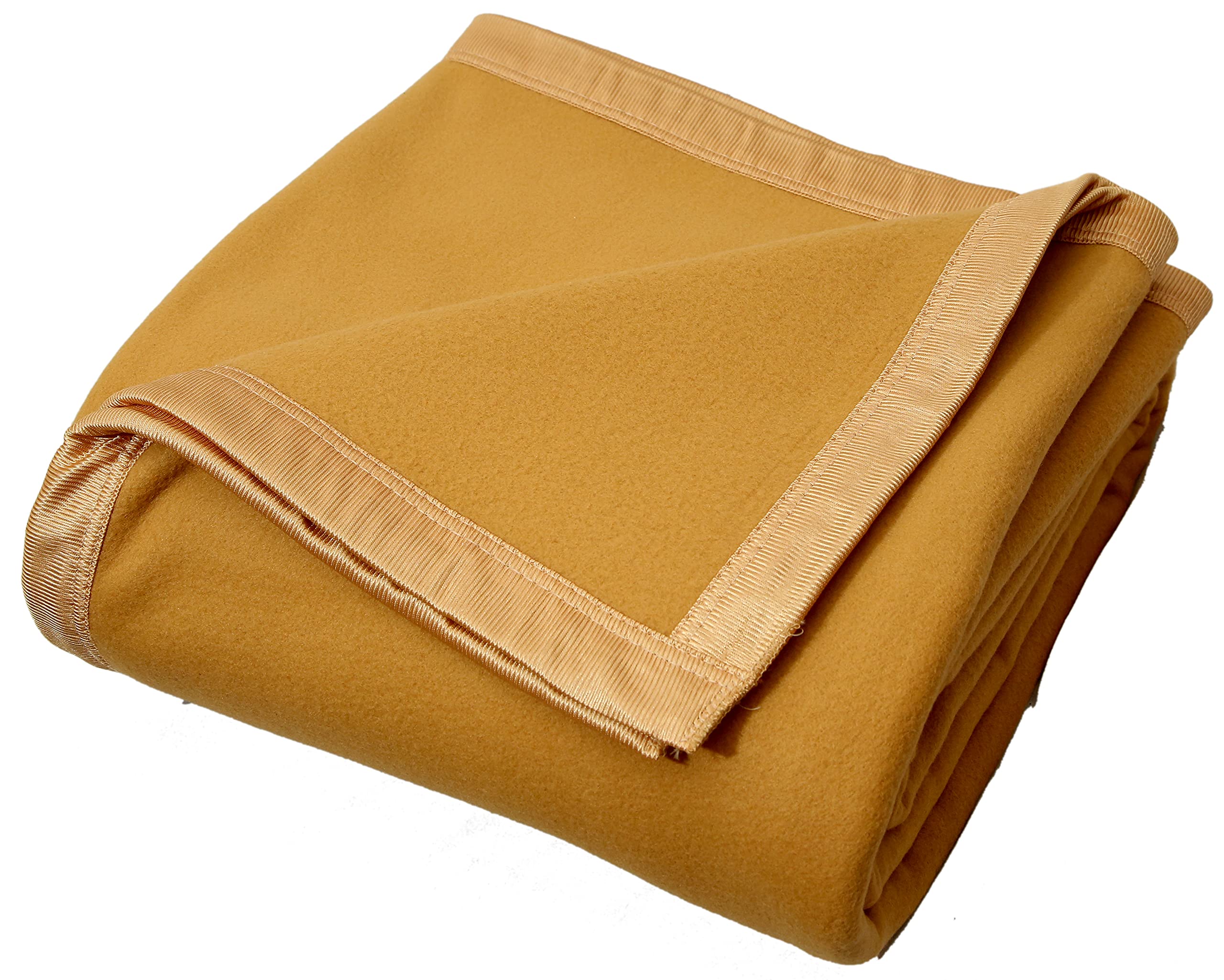 Goyal's Modern Solid/Plain All Season Polar Fleece Double Bed Blanket with Premium Satan Border 500 TC, 90x90 Inches - Camel Kafalo