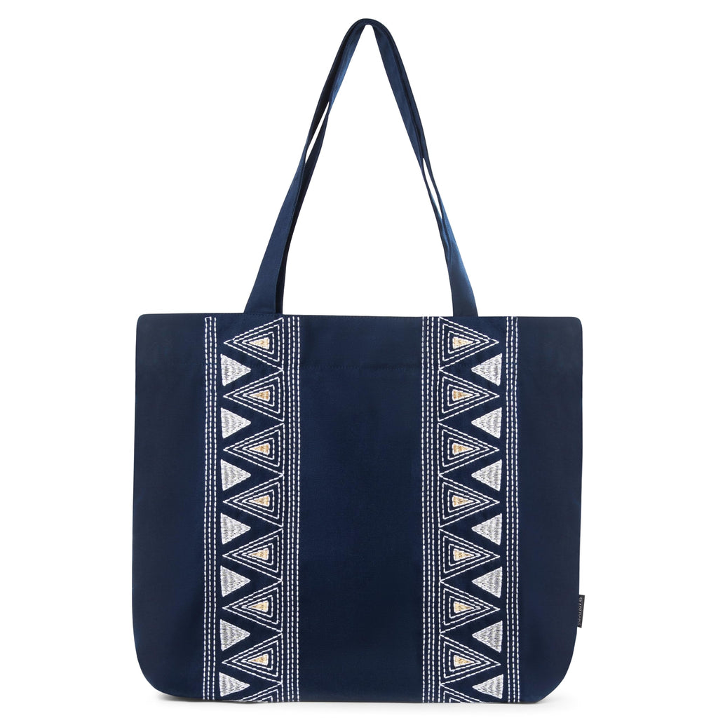 SKAPADORO Canvas Big Zip Handbag Tote,100% Cotton, Inner pocket, Unisex Embroidered Comfortable Bag for Travel Office Beach Shopping, Easy to Wash Trendy Everyday Shoulder Bag (Triangle Tales)