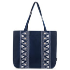 SKAPADORO Canvas Big Zip Handbag Tote,100% Cotton, Inner pocket, Unisex Embroidered Comfortable Bag for Travel Office Beach Shopping, Easy to Wash Trendy Everyday Shoulder Bag (Triangle Tales)