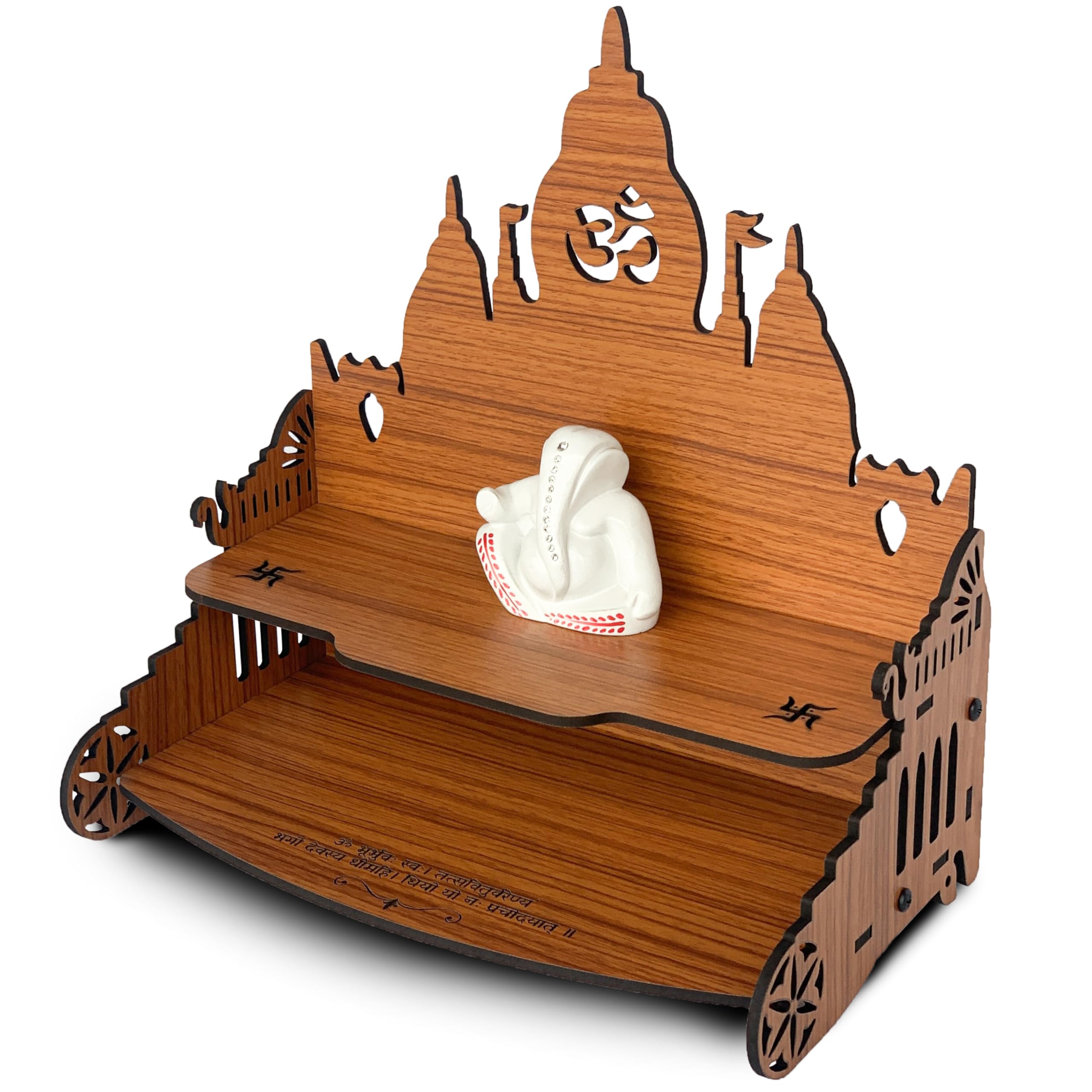 Townside Wooden MDF Temple, Home Mandir (12 x 12.3 x 7 inch) Pooja Ghar - (Beige Oak Finish) (Swan Hans A)