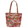 Storite Women's Tote Bag with Leather Handles & Embroidery Printed Handbag with Zip Pockets, Shoulder Tote Bag and Handbag for Office and College - (30x28x9.5 cm, Red)