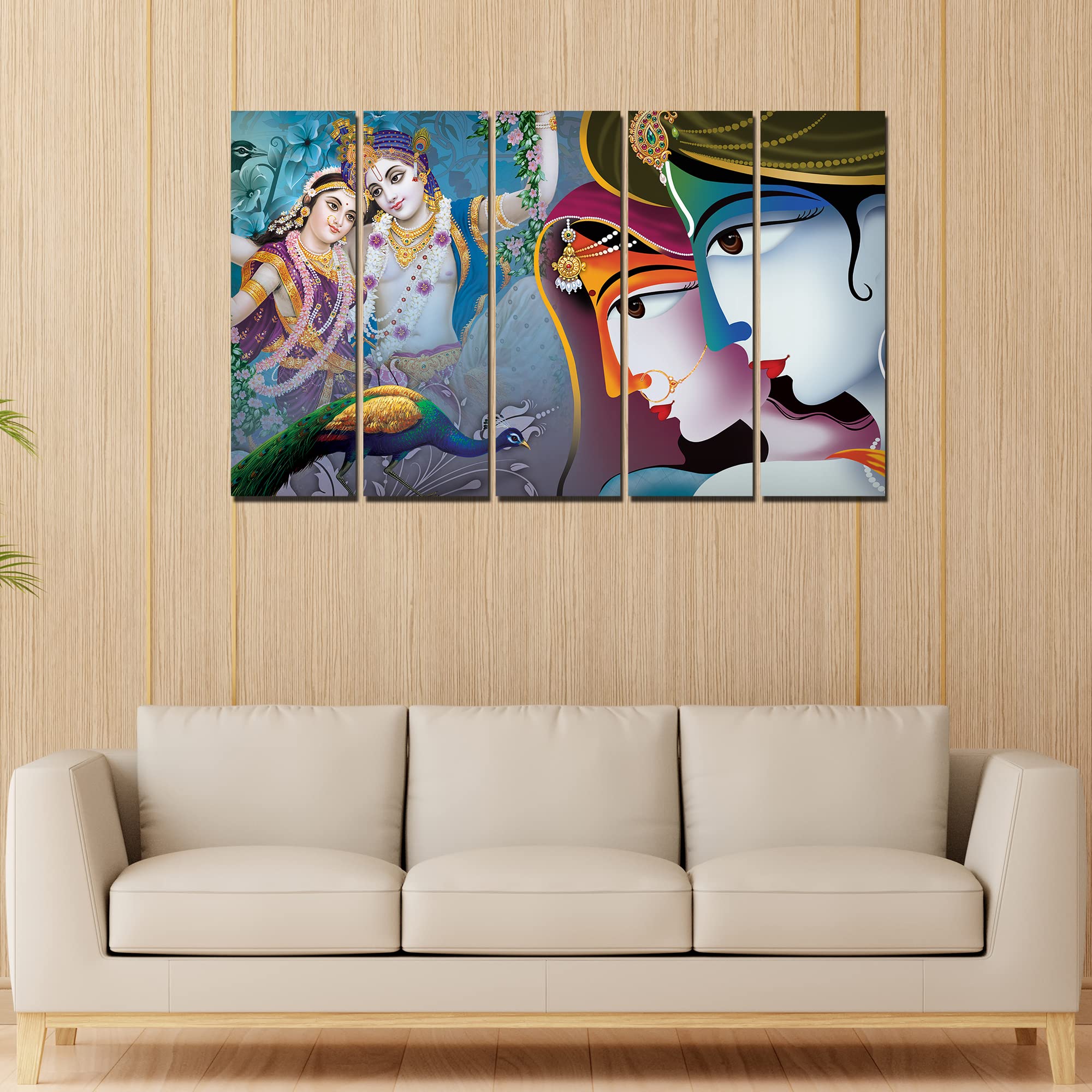 VIBECRAFTS Radha Krishna 5 Pieces Canvas Wall Painting For Home | Office | Living Room | Gift (PTVC5Pcs4_8558)