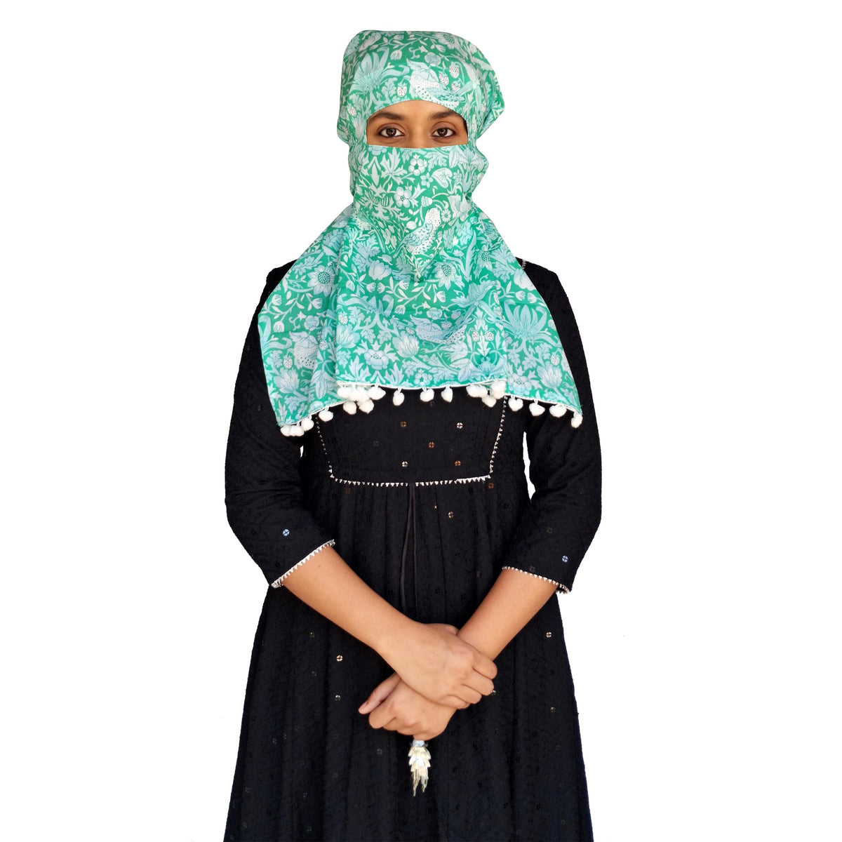 Switchon Export quality Cotton Multi color scarf hijabf for women for 12 yrs and above (Green_White)